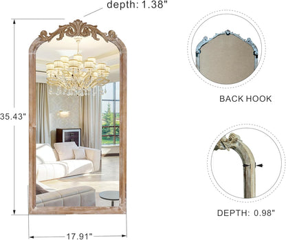 36" Tall Wood Framed Vintage Baroque Style Ornate Wall Mirror in Rustic Brown Finish for Farmhouse, Cottage, Attic for Bathroom, Living Room, Bedroom and Drawing Room(Brown, 16"x32")