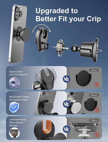 TOPGO Socket Car Phone Mount, [Telescopic Shaped Hook, Stable, No Shaking] Grip Air Vent Car Phone Holder, Compatible with iPhone and All Smartphones with Socket Grip