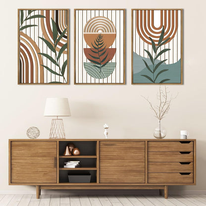 Large Boho Mid Century Wood Wall Art Set,Modern Geometric Leaves Artwork Bohemian Wall Sculptures,Abstract Minimalist Wooden Wall Decor for Living Room Bedroom Office-16 x24 x3