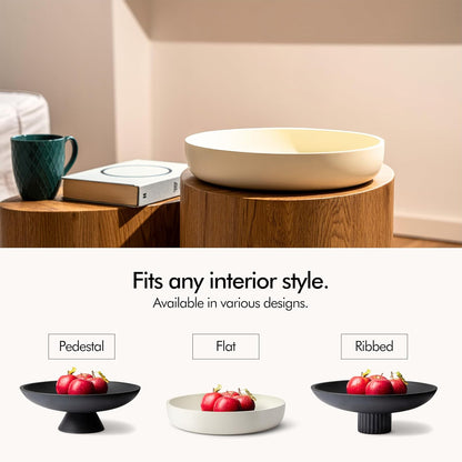 KIVY Concrete Fruit Bowl for Kitchen Counter - Large Decorative Bowl for Home Decor - Modern Key Bowl for Entryway Table - Pedestal Bowl - Fruit Basket for Home Decor - Black Fruit Bowl Decor