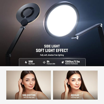 NEEWER Basics 18W 7" Desktop Ring Light with Stand for Desk, Video Conference Streaming Recording Makeup Selfie Computer Laptop Zoom Lighting, Full Screen LED Circle Ringlight with Arm & C Clamp, R18