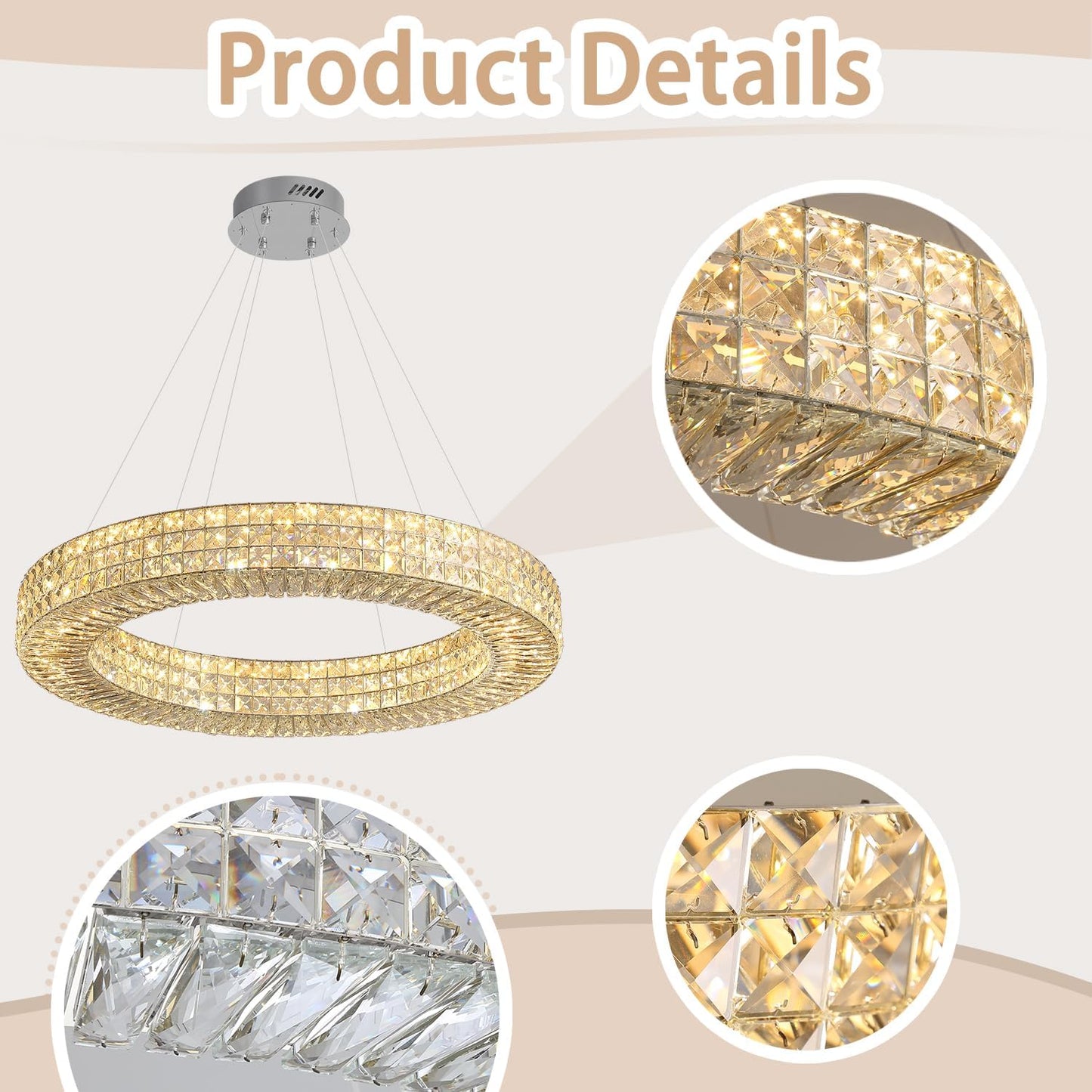 Dia 40" Modern Crystal Chandelier Light Fixtures Silver Luxury Chandeliers for Dining Room Round Hanging Pendant Lighting for Living Room Kitchen Entryway Bedroom