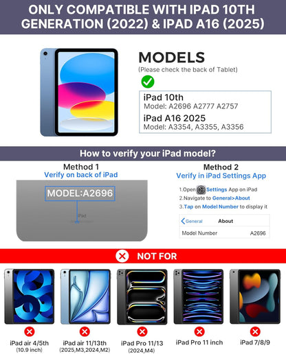 typecase Touch iPad 10th Generation Case with Keyboard (10.9", 2022) and iPad A16 (11th Gen, 2025) – 360° Rotatable, 11-Color Backlit, Multi-Touch Trackpad, Thin & Light (Midnight Amethyst)