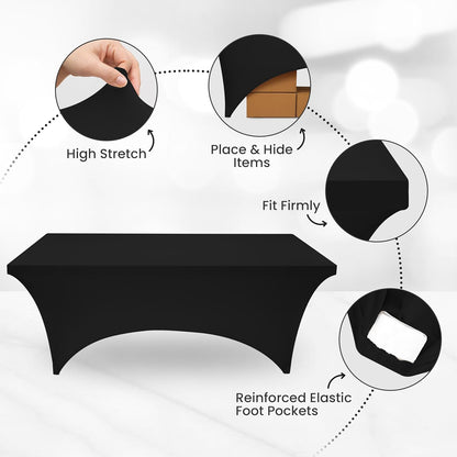 Utopia Kitchen 8FT Spandex Tablecloth [10 Pack, Black] 200 GSM Stretch, Fitted, Washable and Wrinkle Resistant Table Cloth Rectangle Cover for Trade Shows, Wedding, Parties [96Lx30Wx30H Inch]