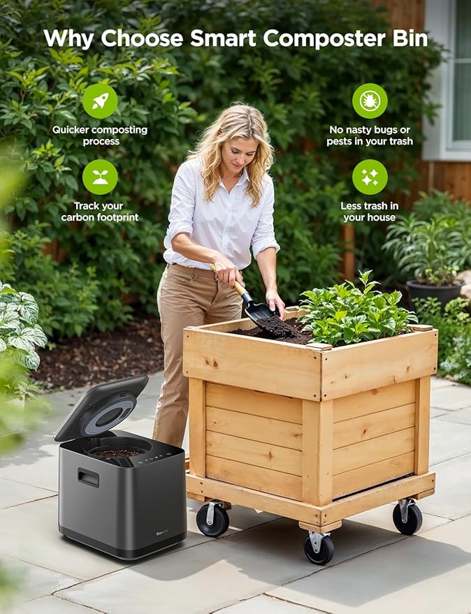 GoveeLife Upgraded Electric Composter for Kitchen, Smart Indoor Countertop Compost Bin, Odorless, Low Noise, Auto-Cleaning, Turn Food Waste into Fertilizer, Food Waste Compost Machine with LED Display