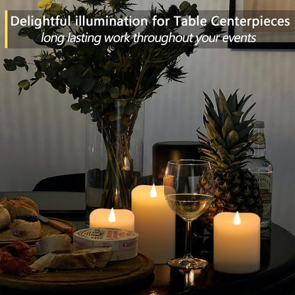 Flameless Candles Battery Operated with Remote Timer, 3D Moving Flame Flickering, Last 600+ Hours Battery Candles, 3" x 5" Ivory Real Wax Electric LED Candle for Wedding Party, Set of 2