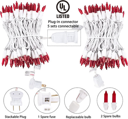 Christmas Red Mini String Lights, 100 Count 26.5 Feet Detachable Incandescent Bulb Waterproof Red Fairy Lights Plug in for Indoor Outdoor Party Patio Valentine's Day Decoration, White Wire