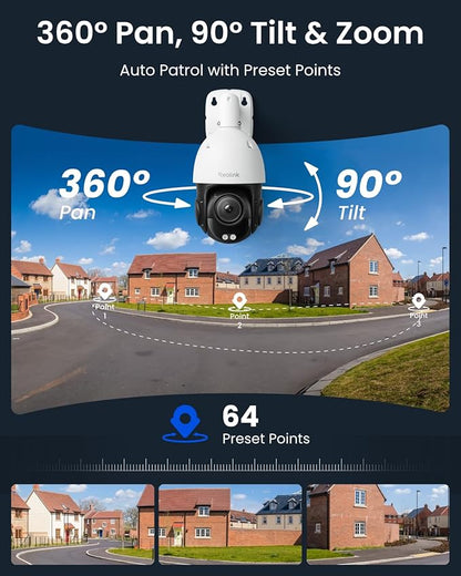 REOLINK RLC-823S2 Smart 4K/8MP UHD PTZ Security Camera with Cutting-Edge 16X Optical Zoom and 3D Zoom, Color Night Vision with Spotlights, Person/Vehicle/Animal Detection, 2 Way Talk, 24/7 Recording