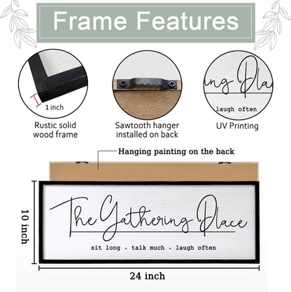 The Gathering Place Wall Decor Art 24"X10" for Dining Room gather Kitchen Wall Wooden Framed Sign (Black)