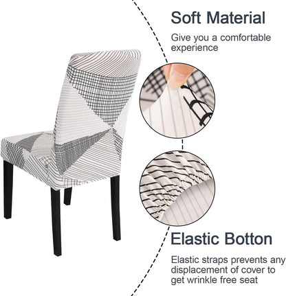 JQinHome White Chair Covers for Dining Room Set of 6, High Stretch Removable Washable Parsons Chair Slipcover for Home Party Hotel Wedding Ceremony (6PCS, Geometric)
