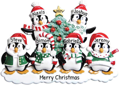 3D Penguin Family of 6 Ornament 2025 Personalized Family Christmas Ornaments 2025 | Snowy Xmas Tree Holiday Penguins Personalized Tree Ornaments for Grandchildren Siblings & Grandkids of Six Ornament