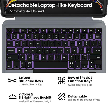 Nillkin iPad Pro 11 inch (M4, 2024) Case with Detachable Keyboard, Magic Trackpad, 7 Colors Backlit, Portrait/Landscape Modes, Rugged Keyboard Case with Camera Cover for iPad Pro 11” 5th Gen, Black