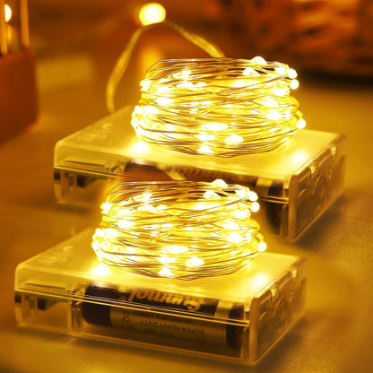 Christmas Decorations Warm White Fairy String Lights, Battery Operated with Timer, 2 Pack Total 33FT 100 Led Mini Battery Powered Twinkle Mason Jar Waterproof Firefly Lights DIY Party