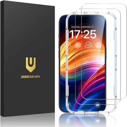 UNBREAKcable 2-Pack Screen Protector for iPhone 15/16, Double Shatterproof Tempered Glass [Easy Installation Frame] [9H Hardness] [99.99% HD Clear] [Case Friendly] for iPhone 6.1 inch