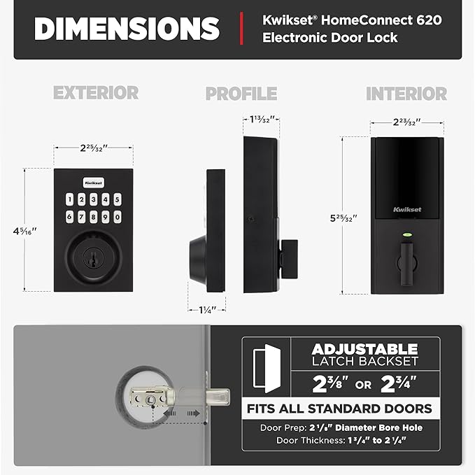 Kwikset HomeConnect 620 Z-Wave Long Range Enabled Keypad Smart Lock Convenient Keyless Entry, Customizable User Codes, Ring Alarm Compatible, Hub Required, Sold Separately Matte Black Contemporary