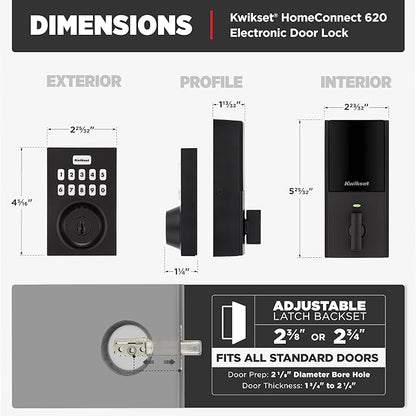Kwikset HomeConnect 620 Z-Wave Long Range Enabled Keypad Smart Lock Convenient Keyless Entry, Customizable User Codes, Ring Alarm Compatible, Hub Required, Sold Separately Matte Black Contemporary