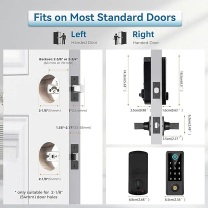 BEBASIA Smart Fingerprint Door Lock with Handle Set, Full App Control, Electronic Digital Touchscreen Keypad, Deadbolt Smart Locks for Front Door, Auto Lock, Black