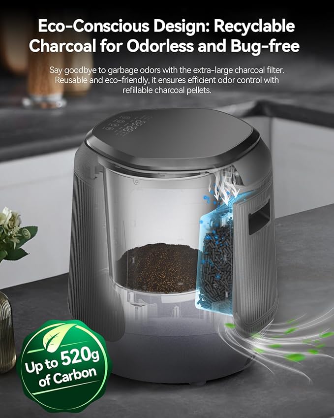 Electric Kitchen Composter, 4.2L Smart Countertop Food Recycler with Charcoal System, Indoor Compost Bin for Home Waste, Quiet & Easy to Use, Eco-Friendly Waste Solution