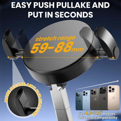 Upgraded 360° Adjustable Vacuum Magnetic Phone Holder, Vacuum Suction Magnetic Phone Mount with Clamp Foldable Phone Holder for Car/Gym/Mirror/Smooth Surface, Suitable with All Smartphones (Black)