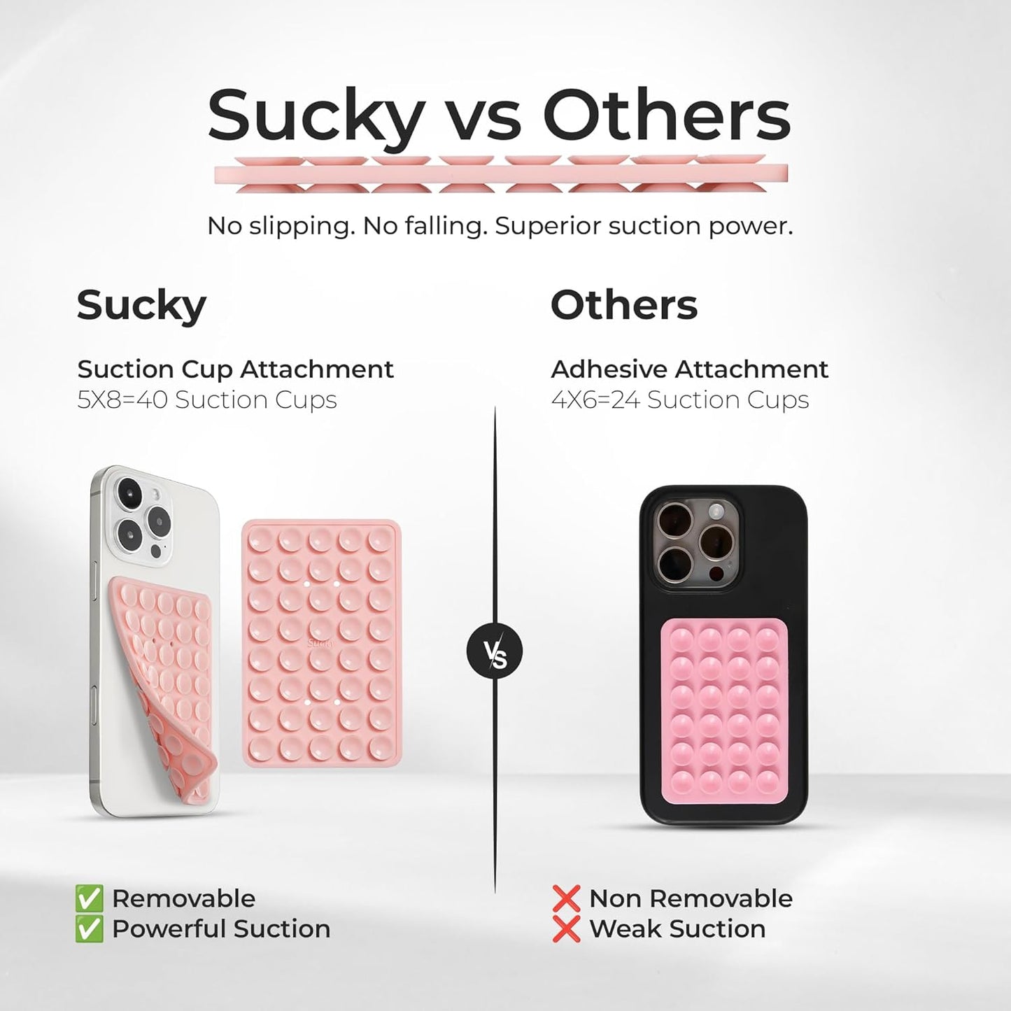 SUCKY Silicone Suction Phone Case Adhesive Mount - Anti-Slip Holder, Hands-Free Fidget Toy, Phone Accessory for iPhone and Android (Crystal White, Double V2)