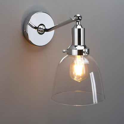 PERMO Industrial Vintage Wall Sconce Chrome Wall Sconce with 6.7" Oval Dome Clear Glass Shade Light Lamp Fixture