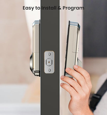 Veise VE017 Fingerprint Smart Door Lock, App Control, 8-in-1 Keyless Entry, Auto Lock, Emergency Power Port, Electronic Touchscreen Keypad, Biometric Smart Locks for Front Door, Satin Nickel