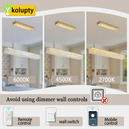 Rectangle Crystal Chandelier Modern Gold Crystal Chandelier Rectangular Pendant Lighting Fixture for Dining Room Kitchen Island Bedroom (L 40")