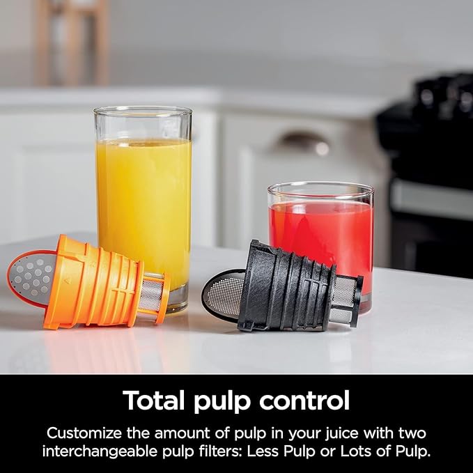 Ninja NeverClog Cold Press Juicer, Powerful Slow Juicer with Total Pulp Control, Countertop, Electric, 2 Pulp Functions, Dishwasher Safe, 2nd Generation, Charcoal, JC151 (Renewed)