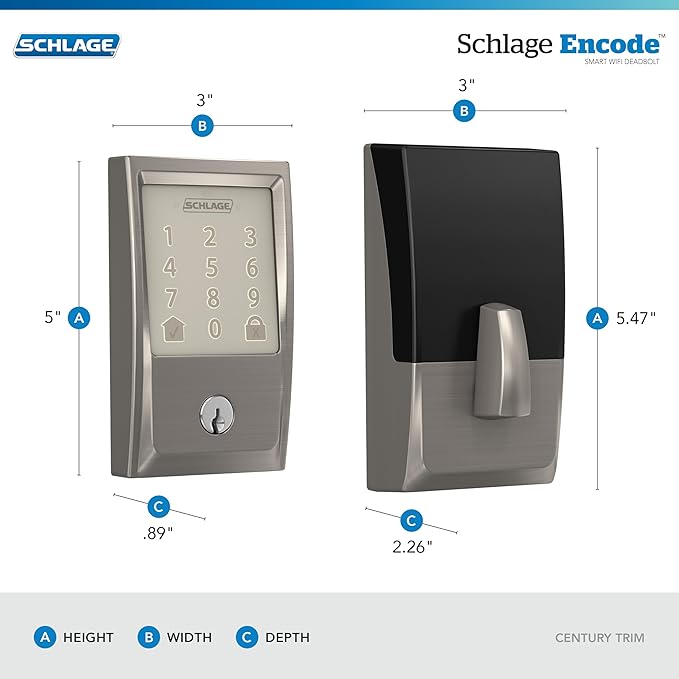 Schlage Encode Smart WiFi Deadbolt Lock for Front Door - Keyless Entry with App or Touchscreen - Works with Alexa, Hey Google, & Airbnb - Create Codes for Guests - Satin Nickel