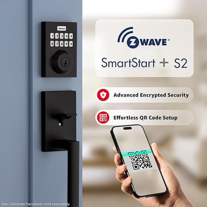 Kwikset HomeConnect 620 Z-Wave Long Range Enabled Keypad Smart Lock Convenient Keyless Entry, Customizable User Codes, Ring Alarm Compatible, Hub Required, Sold Separately Matte Black Contemporary