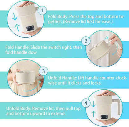 Portable Electric Kettle-600ML Collapsible Electric Kettle，600W Travel Water Boiler with 4-Temp Presets, Food Grade Silicone for Camping,Hotel, Office