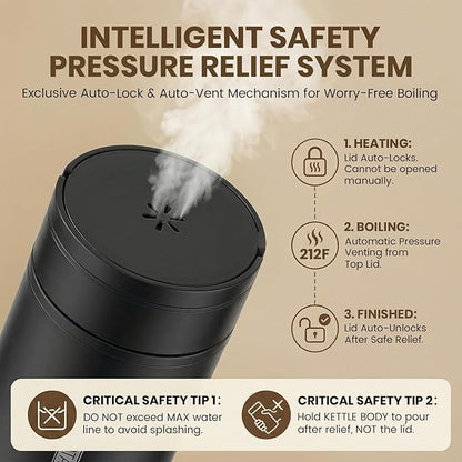 Portable Electric Kettle （110V）, Travel Tea Kettle, 316 Stainless Steel Premium Liner, 4-speed Temperature Adjustment with Auto Shut-off and Boil-Off Protection black