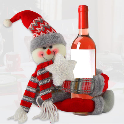 Christmas Plush Snowman Tree Topper with Lighted Red Star,Xmas Treetop Ornament-Also Be Used As Home Curtain Tie and Hugger Wine Bottle Party Decorations