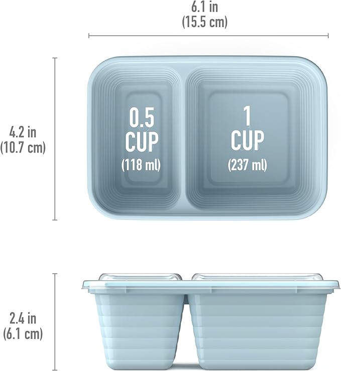 Bentgo Prep - 2-Compartment Snack Containers with Lids - Reusable, Microwaveable, Durable PFAS & BPA-Free, Freezer and Dishwasher-Safe Meal Prep Food Storage - 10 Trays & 10 Lids (Sky)