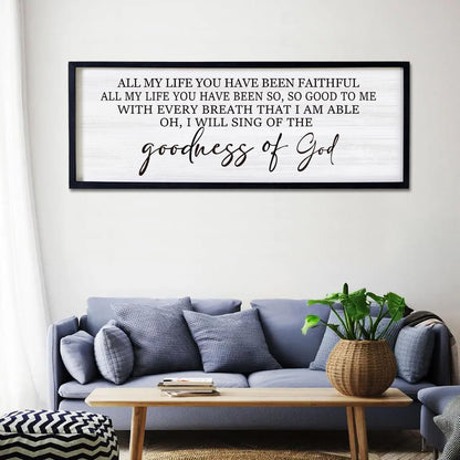 Goodness of God Framed Wall Art, 40''×15'' Positive Religious Black Bible Verse for Christian God Jesus Christ Prayer, Vintage Rustic Long Holy Catholic Scripture Decor