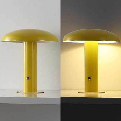JONATHAN Y 11" Yellow Rechargeable LED Mushroom Table Lamp, Cordless Portable Dimmable Mid-Century Modern Accent Lamp, with Metal Shade, Touch Sensor (JYL7114C)
