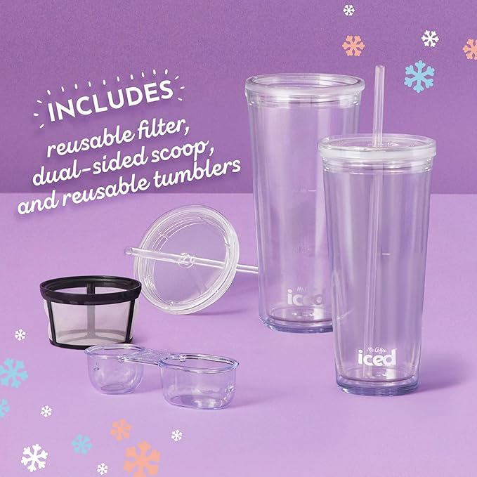 Mr. Coffee 3-in-1 Single-Serve Iced and Hot Coffee/Tea Maker with Blender with Reusable Filter, Scoop, Recipe Book, 2 Tumblers, Lids and Straws, Black