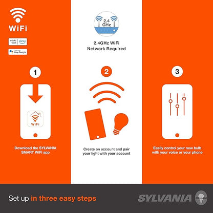 SYLVANIA Wifi LED Smart Light Bulb, 60W Equivalent Full Color and Tunable White A19, Dimmable, Compatible with Alexa and Google Home Only - 4 Pack (75674)
