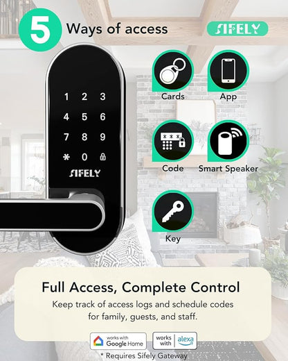 Keyless Entry Keypad Smart Door Lock with Handle & Knob – Digital Deadbolt for Front, Bedroom, Office & Interior Doors, App Control for Airbnb, Guests & Kids, Easy DIY Install (No Fingerprint)