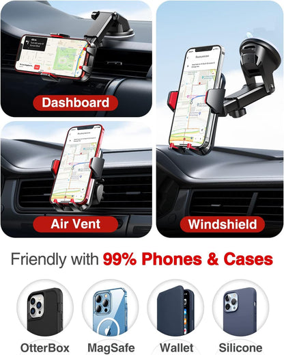 VANMASS 【2025 Strongest & Military-Grade Car Phone Mount 【Patent & Safety】 Ultimate Cell Phone Holder Best Handsfree Stand for Dash Windshield Vent for iPhone 16 Pro Max 15 14 Android & Truck, Red