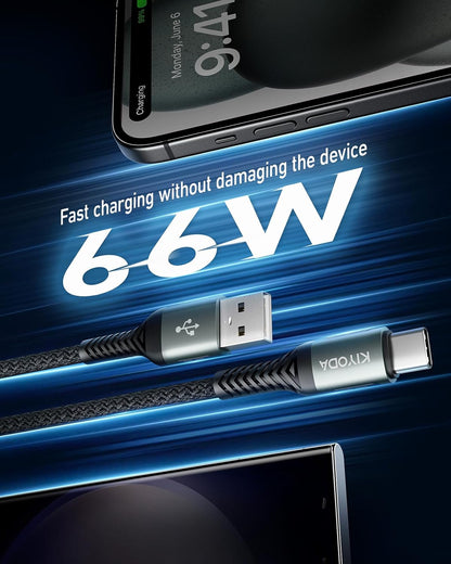 USB C Cable Coiled 6FT 2Pack, Braided USB A to Type C Charger Cable for Car 66W Fast Charging Cord Compatible with iPhone 16 15, iPad, Samsung Galaxy, Google Pixel, Moto, TCL, LG Phones