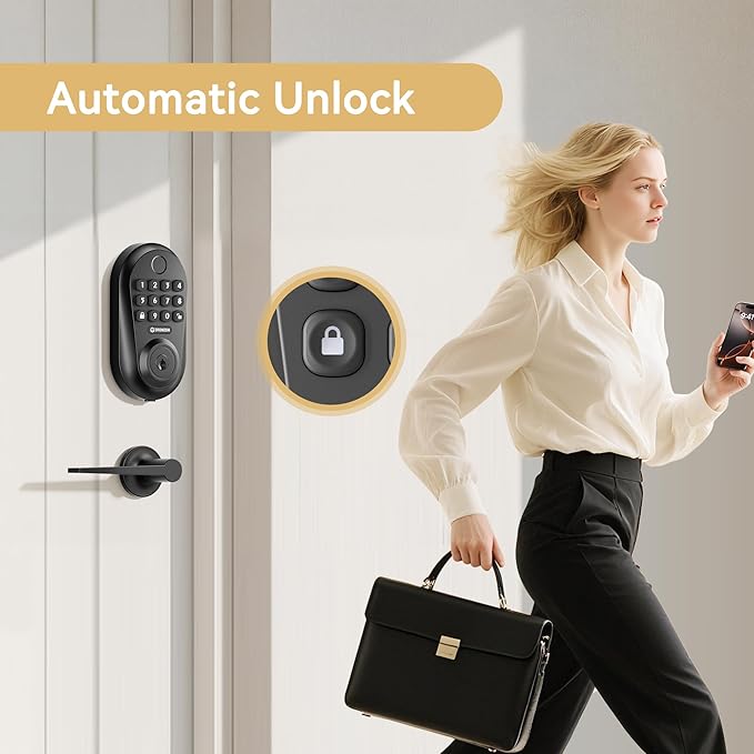 IRONZON Keyless Entry Door Lock Deadbolt with Handles Set Fingerprint Smart Door Lock with Keypad, Digital Auto-Locking Deadbolt, Electronic Entry Lock for Front Door Easy Installation