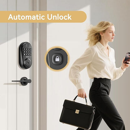 IRONZON Keyless Entry Door Lock Deadbolt with Handles Set Fingerprint Smart Door Lock with Keypad, Digital Auto-Locking Deadbolt, Electronic Entry Lock for Front Door Easy Installation