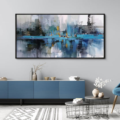 yiijeah Oversized Wall Art - Abstract Picture Large Wall Decor for Living Room Blue and White Paintings Big Frame Artwork Extra Large Canvas for Office Bedroom Home Decor