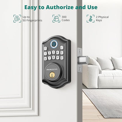 DS10 Pro Keyless Entry Door Lock with APP Control - Fingerprint Electronic Keypad Door Lock, Smart Locks for Front Door, Auto-Lock & One Touch Locking with Bluetooth - Matte Black