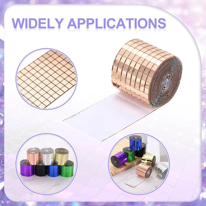 MECCANIXITY Self Adhesive Glass Mirror Mosaic Tiles 3200 Pcs 5 x 5 mm Disco Tiles for Craft Decoration Glass Mirror Disco Ball 2 Rolls (Rose Gold/Silver)