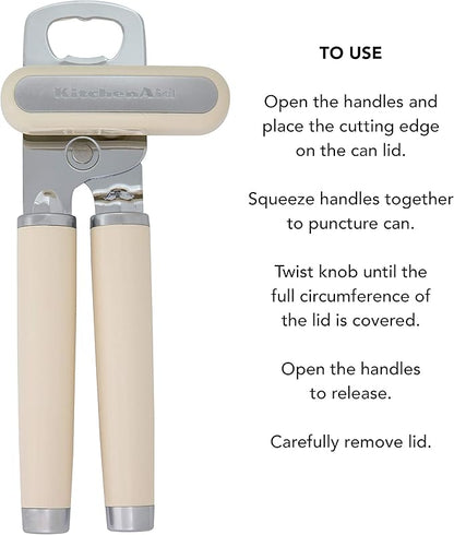 KitchenAid Classic Multifunction Can Opener and Bottle Opener Easy to Use, Razor Sharp Stainless Steel Cutting Wheel, Soft Ergonomic Handles, Almond Cream (Pack of 12)