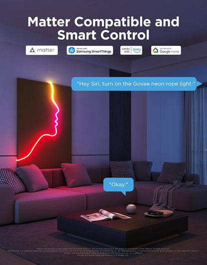 Govee RGBIC Neon Lights, LED Smart Neon Rope Light 2 Works with Matter, Alexa, Google Assistant, Custom DIY Neon Strip Lights for Bedroom and Wall Decor, Softer Material, 9.8ft, White