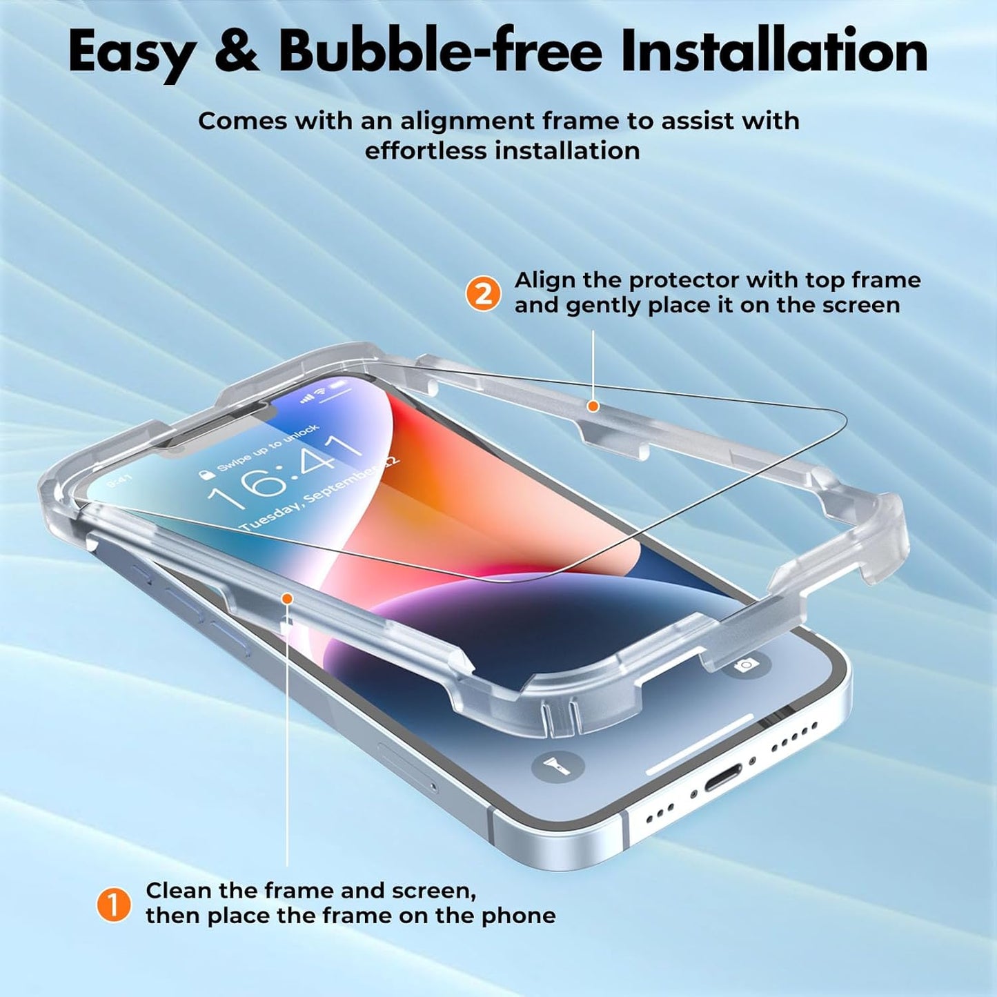 UNBREAKcable 3-Pack Screen Protector for iPhone 16e/14/13/13 Pro, Double Shatterproof Tempered Glass [Easy Installation Frame] [9H Hardness] [99.99% HD Clear] [Bubble Free] [Touch Sensitive]