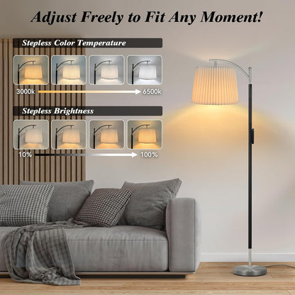 Floor Lamp, LED Floor Lamp with APP & Remote & Touch Control, Stepless Color Temperatures and Brightness, Tall Standing Lamp with Pleated Lampshade for Living Room, Bedroom, Office(Black Nickel)
